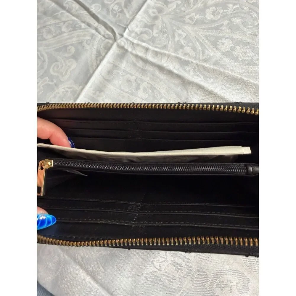 NWT Chico’s Black Leather Quilted Stud Wallet New